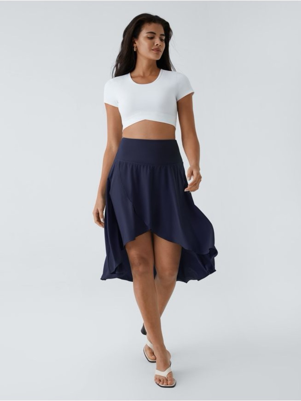 Halara Breezeful High Waisted Asymmetric Ruffle Skort Skirt Built-In Shorts Navy